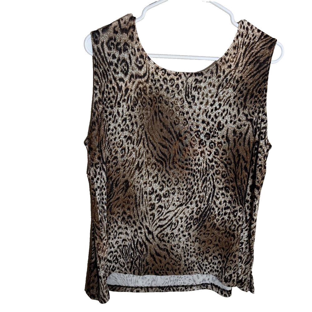 Citiknits Tank Top Women's 1X Made in USA Cheetah Sleeveless Round Neck Shirt - Picture 2 of 8